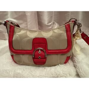 Coach F28902 Signature Stripe Hot pink Buckle Shoulder Bag